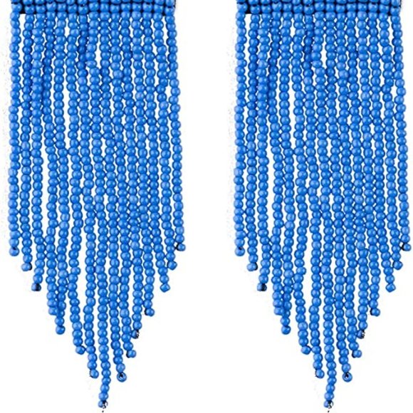 Long 4.5" Lt Blue Modern Art Deco Oversized Earrings Beaded Bohemian Tassel New - Picture 4 of 6